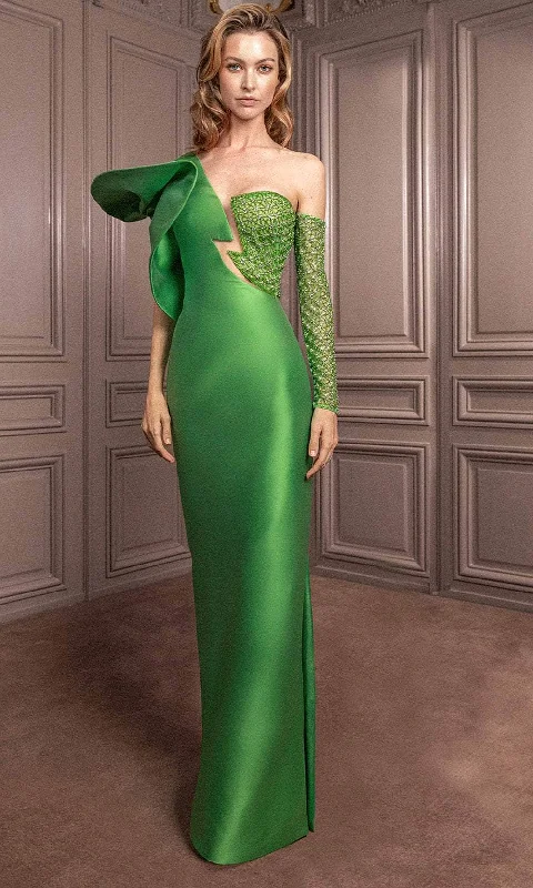 Savings Alert Gatti Nolli Couture GA-6805 - Plunge Asymmetrical Evening Dress