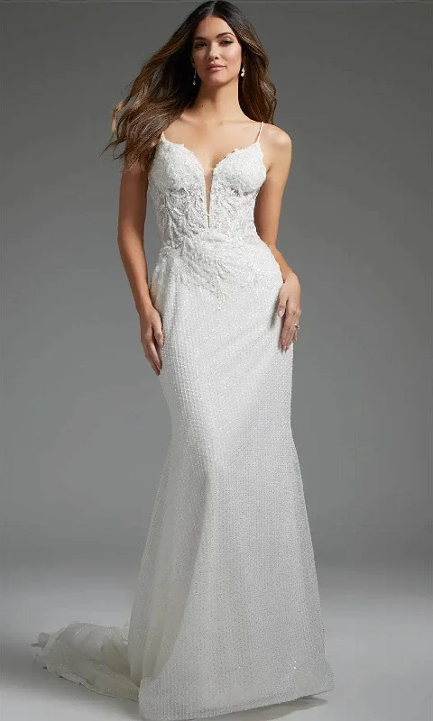 Price Reduction Jovani JB40639 - Beaded Appliqued Plunging Bridal Gown