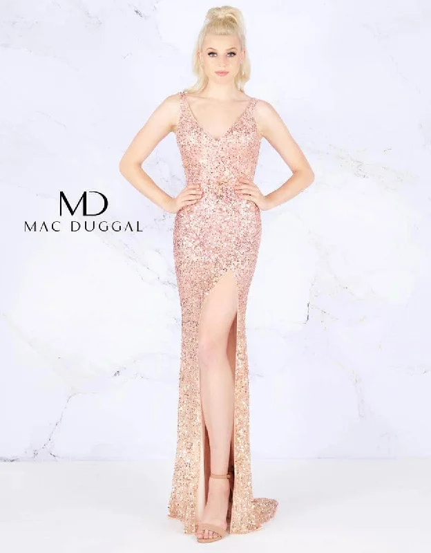 Special Price Mac Duggal - Sequined V-Neck High Slit Evening Gown 4834L