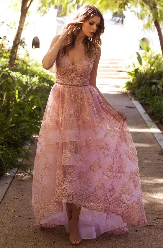 Exclusive Access Nicole Bakti - 6774 Floral Lace Illusion Back High Low A-Line Gown