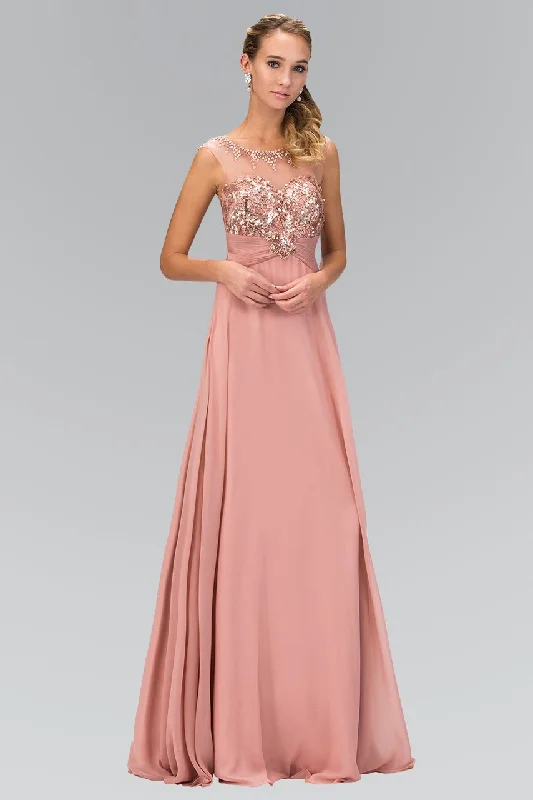 Daily Deals Elizabeth K - GL2085 Sequined Illusion Bateau Neck A-Line Dress