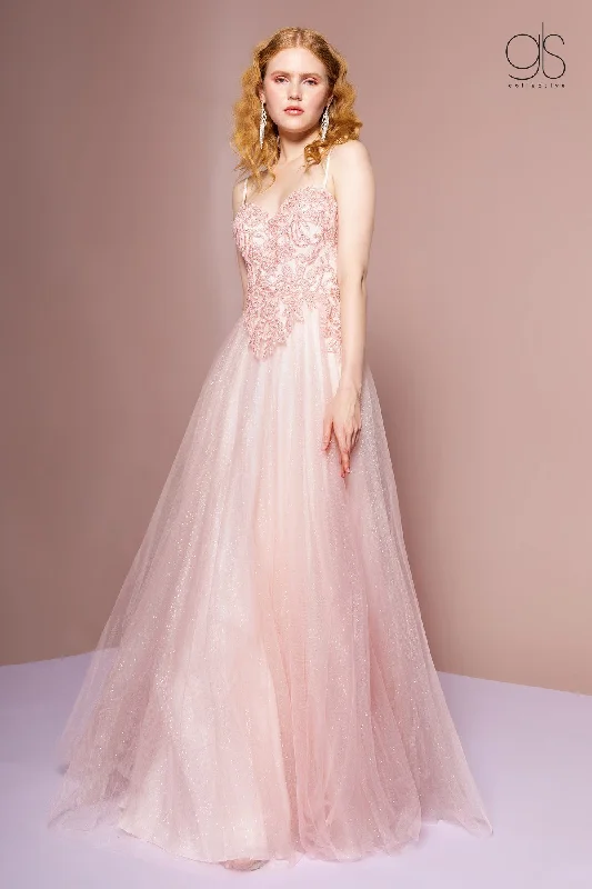 Online Specials Embroidered Bodice Glitter A-line Gown by Elizabeth K GL2694