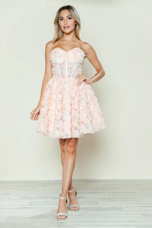 Deal Dash Rosette Short Strapless A-line Dress by Poly USA 9638