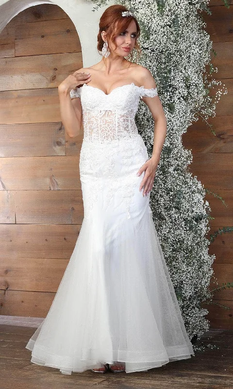 Unmissable Offer May Queen RQ8086 - Off Shoulder Lace Appliqued Evening Gown