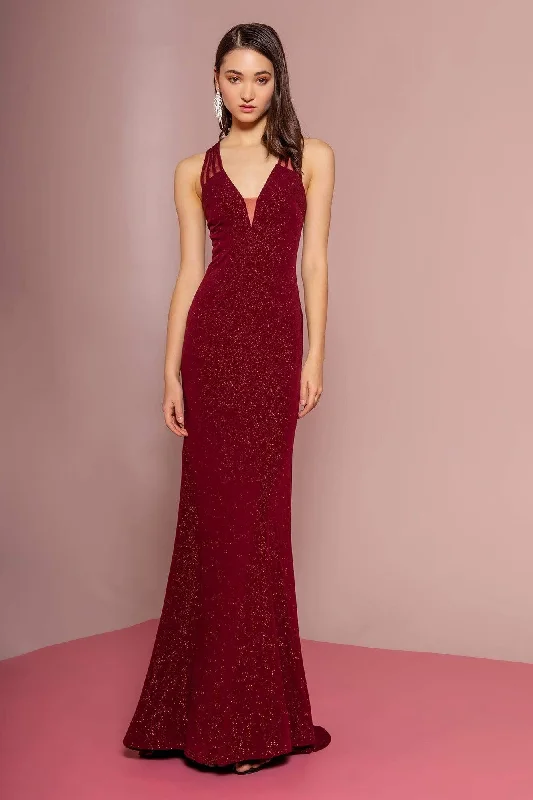 Extra Savings Elizabeth K - GL2704 Glitter Crepe Deep V-neck Trumpet Dress