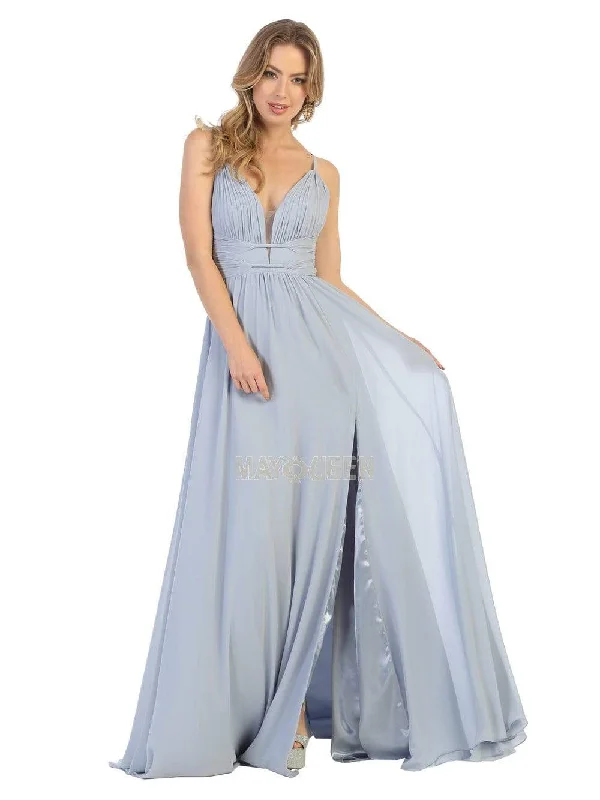 Huge Discounts May Queen - MQ1755 Ruched Deep V-neck A-line Dress