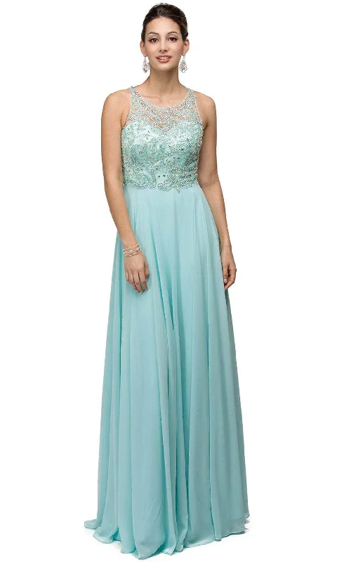 Huge Discounts Dancing Queen 9474 - Beaded Cutout Back Prom Dress