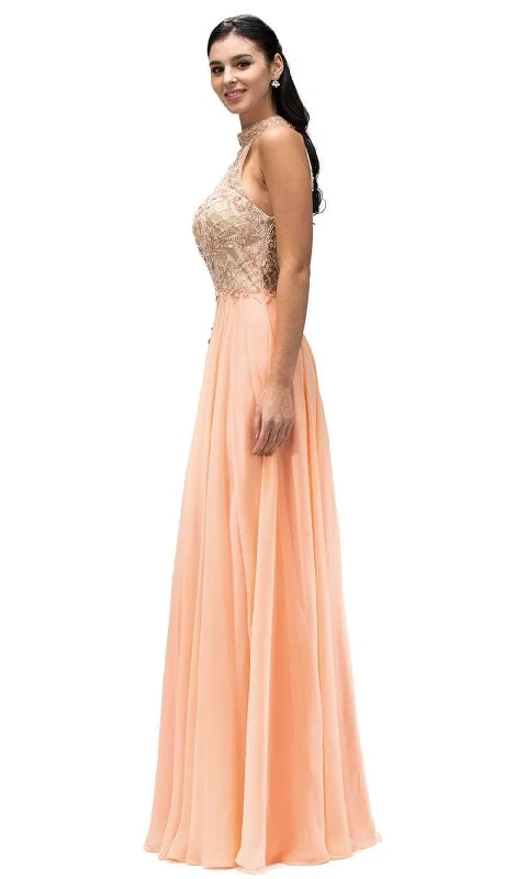 Online Only Dancing Queen 9293 - Illusion High Halter Prom Gown