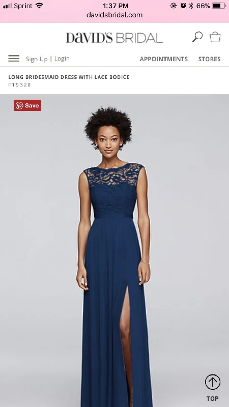 Referral Discount David's Bridal Long Bridesmaid Dress with Lace Bodice F19328