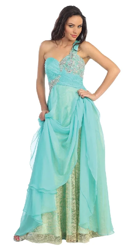 Price Fest Elizabeth K - GL1154 Asymmetrical Ruched Ornate Gown