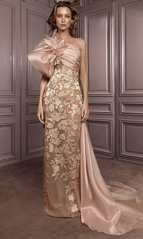 Steals and Deals Gatti Nolli Couture GA-7080 - Floral Accent Sheath Evening Dress