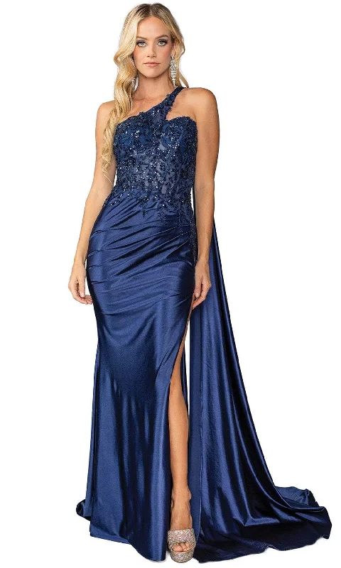 Clearance Event Dancing Queen 4441 - Asymmetric Neck Prom Gown with Cape