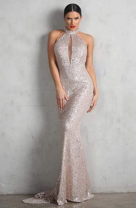 Buy More, Save More Nicole Bakti - 6998 Embellished High Halter Trumpet Dress