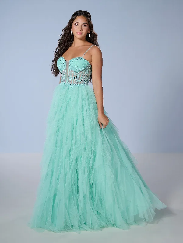 Big Discounts Sleeveless A-line Ruffled Gown by Tiffany Designs 16149