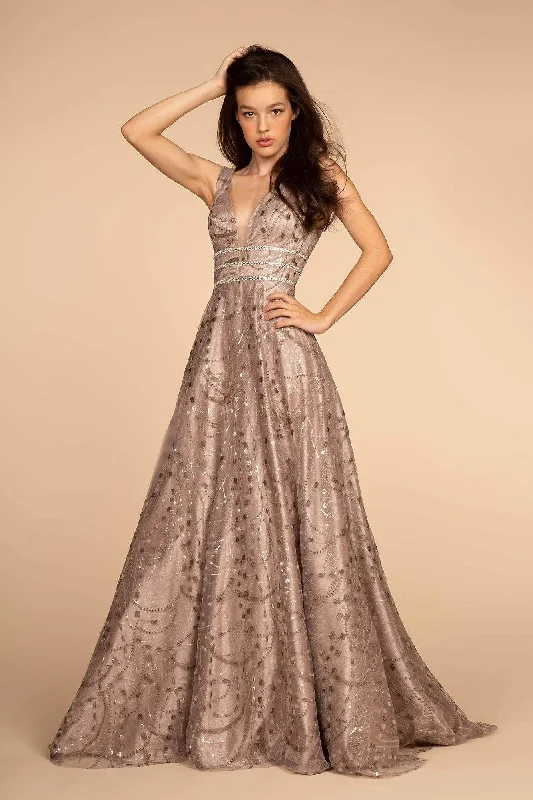 Weekend Deal Elizabeth K - GL2589 Embellished Deep V-neck A-line Dress