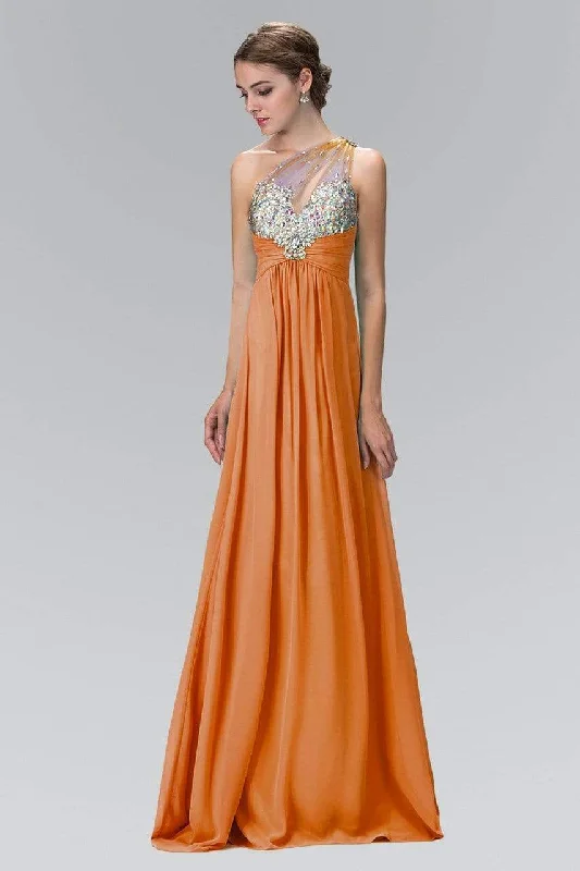 Mega Deal Elizabeth K - GL1138 Sheer Asymmetrical Ornate A-Line Gown
