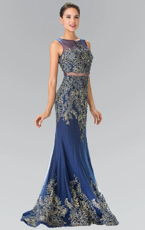 Buy Now Elizabeth K - GL2338 Embellished Illusion Bateau Jersey Trumpet Dress