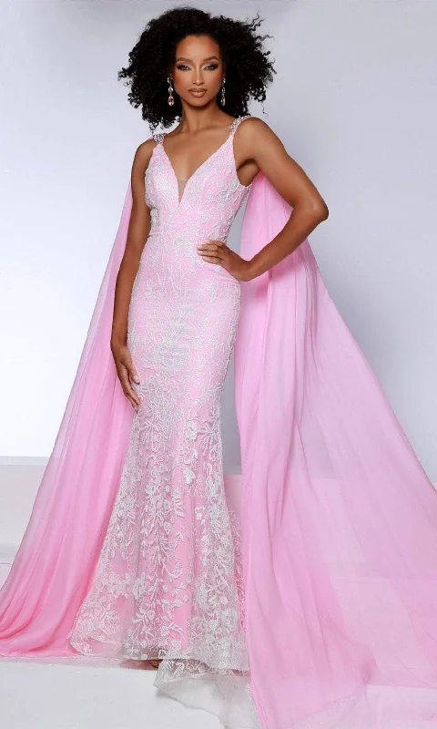 Super Sale Johnathan Kayne 2826 - Long Cape Embroidered Prom Dress