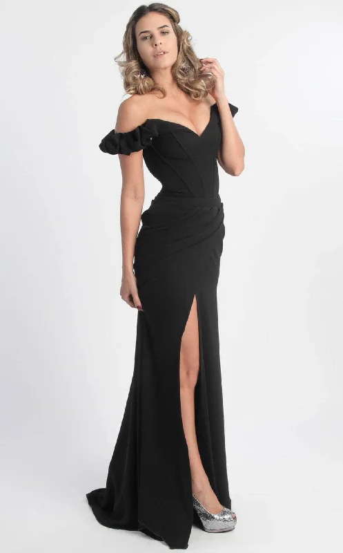 Limited Stock MNM Couture - Ruffled Off-Shoulder Sleeve Sheath Dress G0665