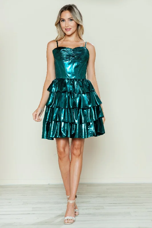 Limited Time Metallic Short A-line Ruffled Dress by Poly USA 9678