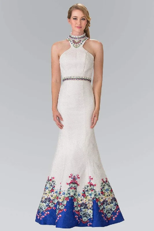 Don't Wait Elizabeth K - GL2218 Embellished High Neck Floral Print Gown