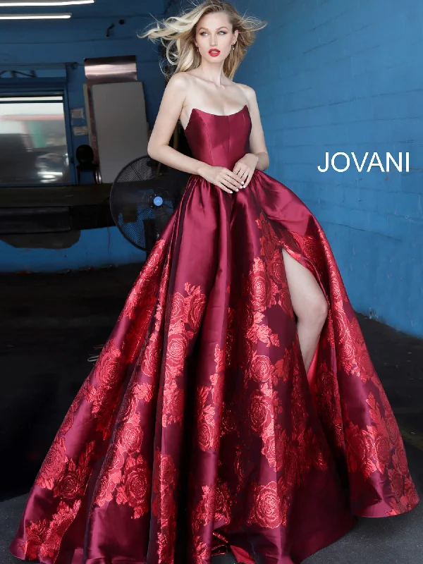 Best Bargains Satin Strapless A-line Slit Gown by Jovani 02038