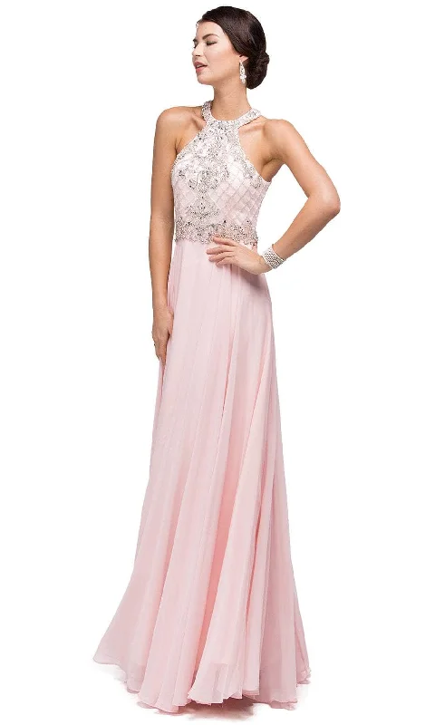 Holiday Sale Dancing Queen 9591 - Beaded High Halter Prom Gown