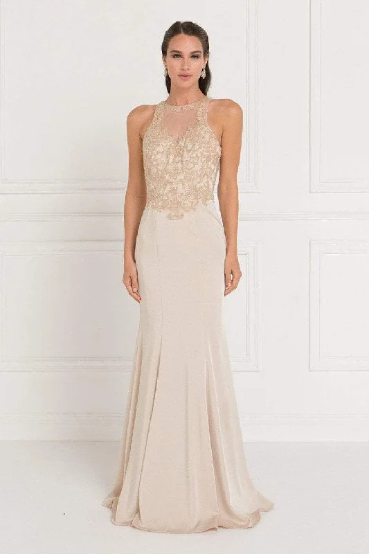 Special Price Elizabeth K - GL1568 Bedazzled Illusion Halter Sheath Dress