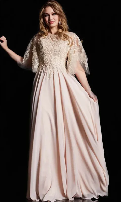 Special Discount Jovani 38622 - Embellished Bateau Neck Long Dress