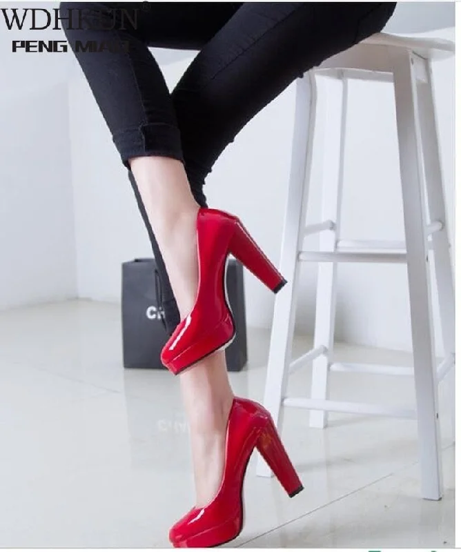 Awakecrm Hot Women Pumps Shoes Women PU Leather Shallow Slip-On Round Toe High Heels Wedding Party Derss Shoes Mujer Plus Size 34-42 New