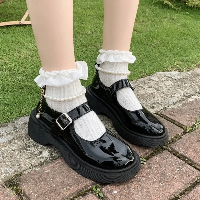 Awakecrm New Lolita Shoes Japanese Mary Jane Shoes Women Vintage Girls Students JK Uniform Platform Shoes Cosplay High Heels Plus Size 42