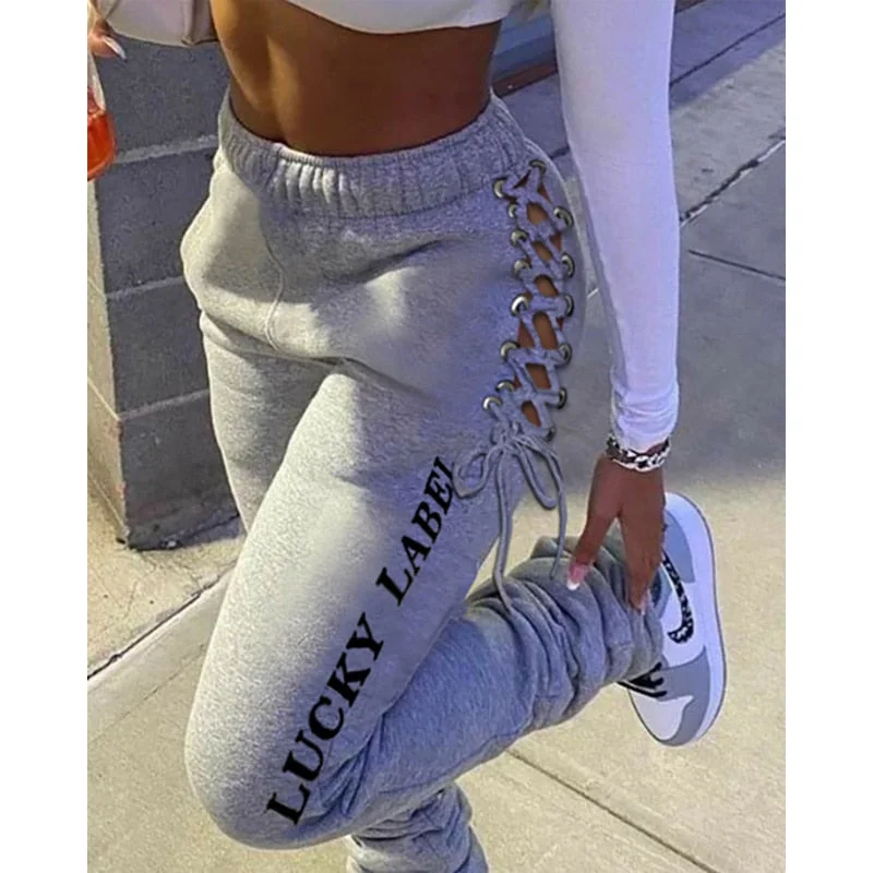 Awakecrm Women Fashion Casual Solid Pants Women Trousers Sports Pants Drawstring SweatPants