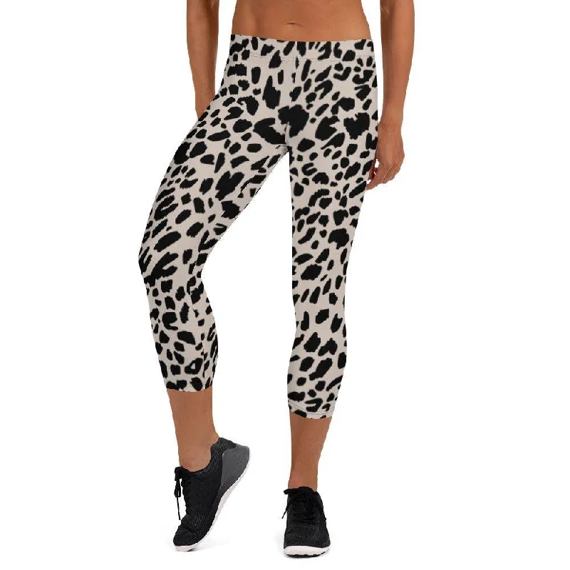 Black Animal Print Women's Capri Leggings