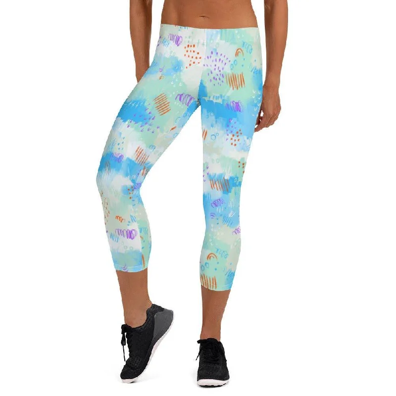 Blue Abstract Women's Capri Leggings