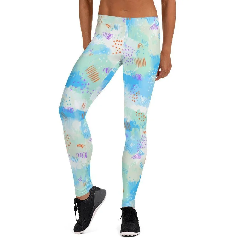 Blue Abstract Women's Mid-Rise Leggings