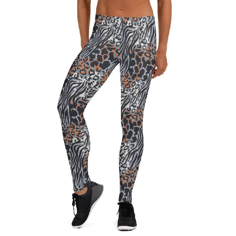 Blue Animal Print Women's Mid-Rise Leggings