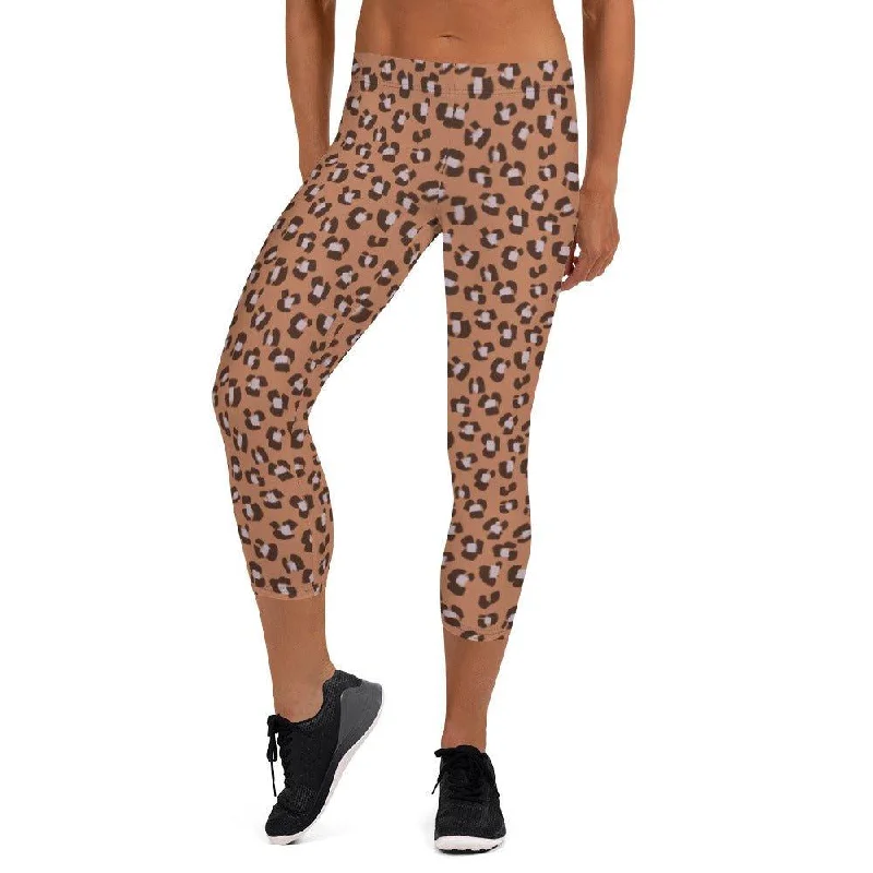 Brown Animal Print Women's Capri Leggings