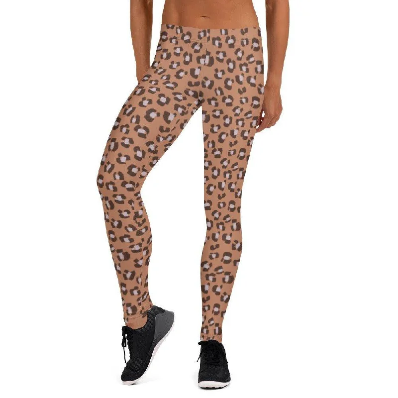 Brown Animal Print Women's Mid-Rise Leggings