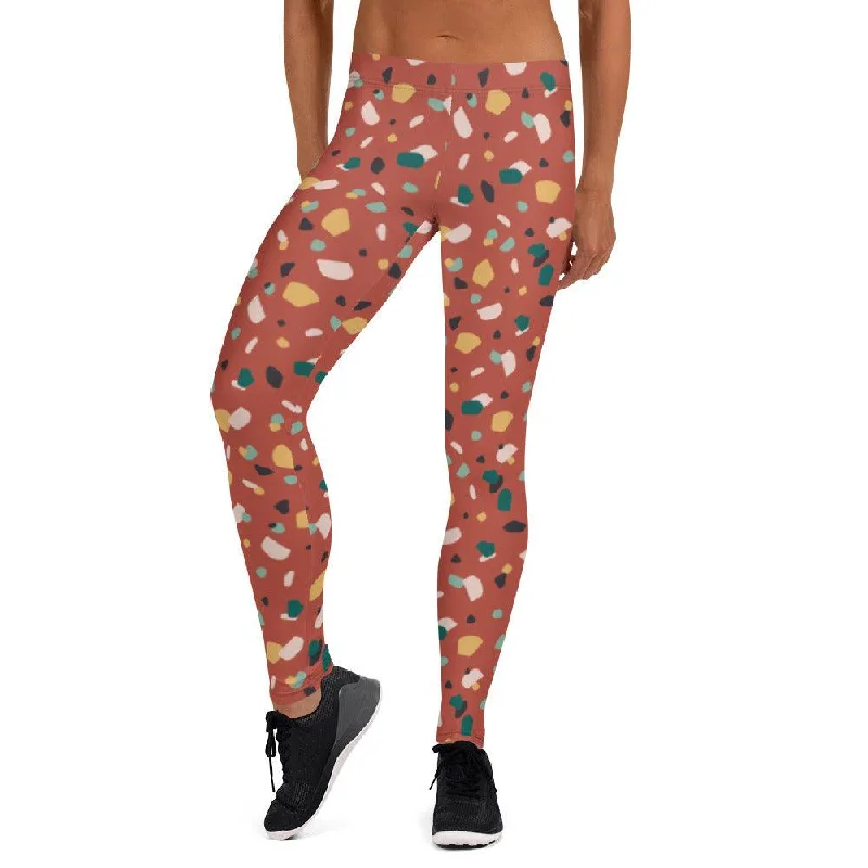 Brown Tropical Pattern Women's Mid-Rise Leggings