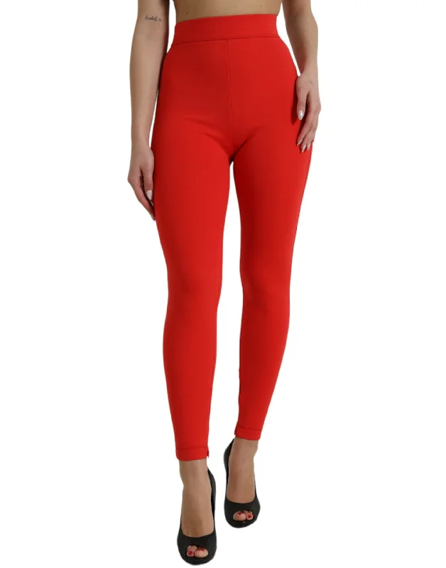 Elegant High Waist Red Leggings