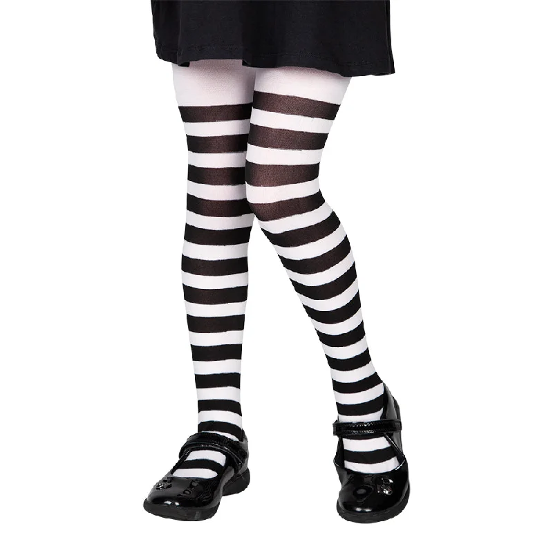 Girls Black and White Stripe Tights