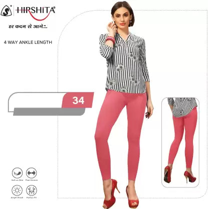 HIRSHITA Churidar Ethnic Wear Legging  (Pink, Solid)