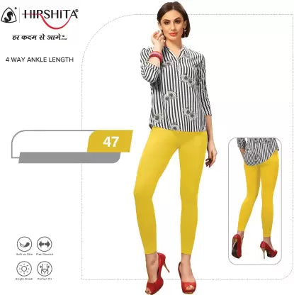 HIRSHITA Churidar Ethnic Wear Legging  (Yellow, Solid)