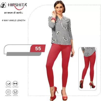 HIRSHITA Footed Ethnic Wear Legging  (Red, Solid)