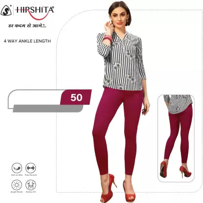 HIRSHITA Footed Ethnic Wear Legging  (Red, Solid)