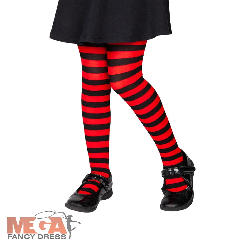 Kids Red & Black Candystripe Tights