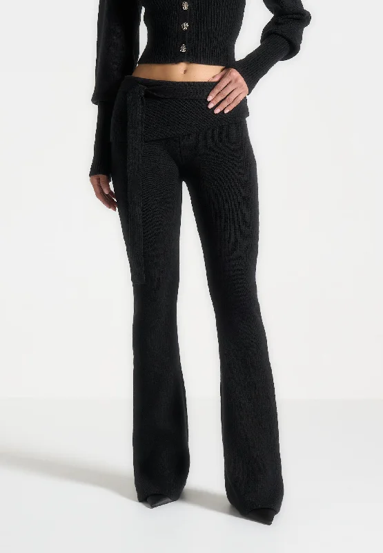 Knitted Fit & Flare Leggings with Belt - Black