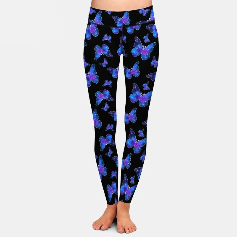 Ladies 3D Blue Butterfly Printed Leggings