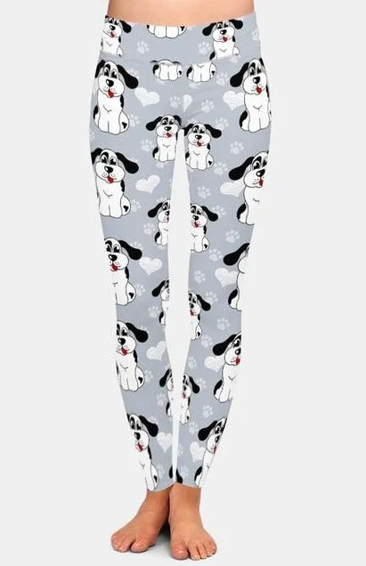 Ladies 3D Cartoon Dogs, Paw Prints & Hearts Leggings