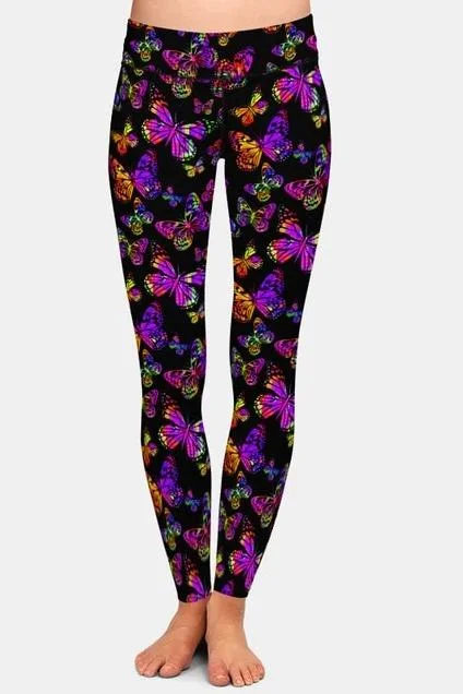 Ladies 3D Purple/Orange Butterfly Printed Leggings